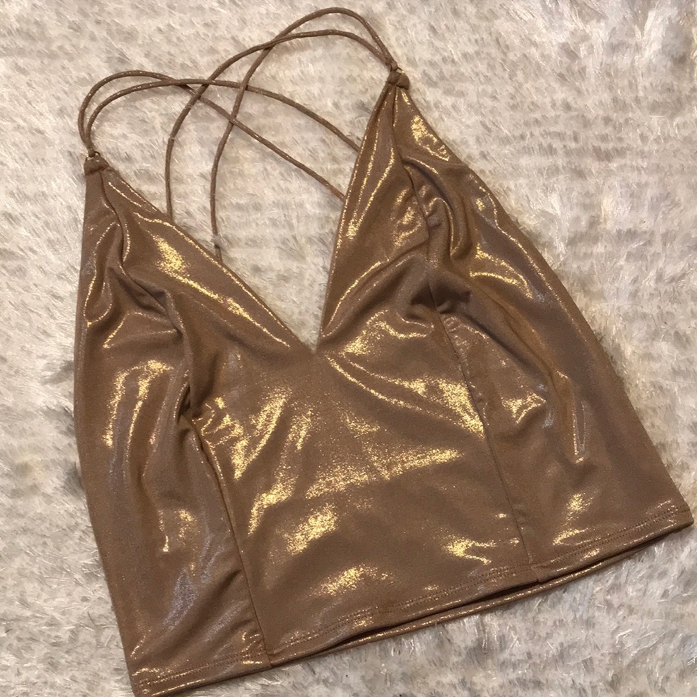 Free People Bronze Metallic Open Back Top💓